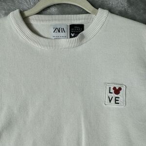 Zara x Disney Mickey Mouse Sweater Men's‎ Medium Oyster White Ribbed Patched
